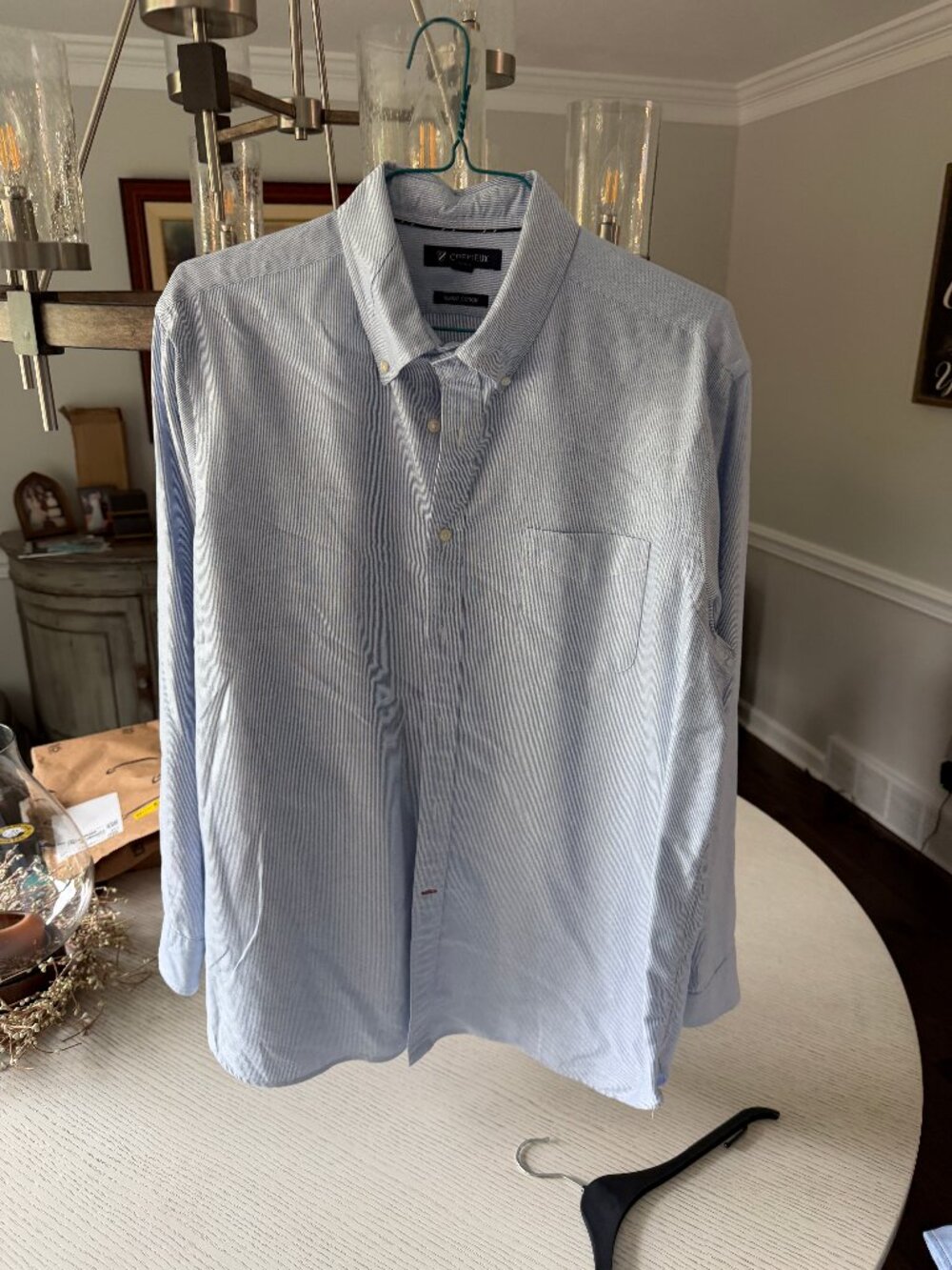 Cremieux Long Sleeve Button Down Shirt Light Blue Fine Stripe Supima Men's XL